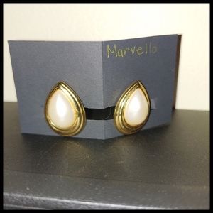 Vintage Marvella Gold Tone Clip on Earrings, Marked
